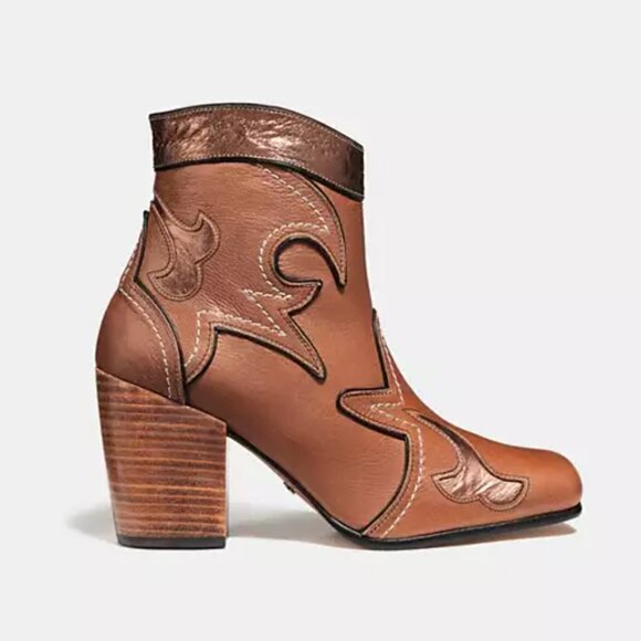 Coach Western Bootie With Burnish Brown size 7.5 Metallic - Picture 1 of 11